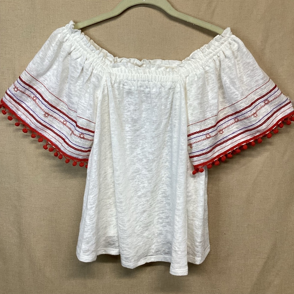 Off The Shoulder Mexican Flutter Bell Sleeve Flowy Top Sz M